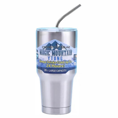 Magic Mountain Vacuum Cup Thermal Car Mug Freeze Thermos Flasks Stainless Steel Water Bottle with Straw Keep Cold Tumbler 30oz